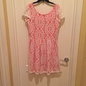R&K Evening Summer Casual Dress Size 14 Pink/White